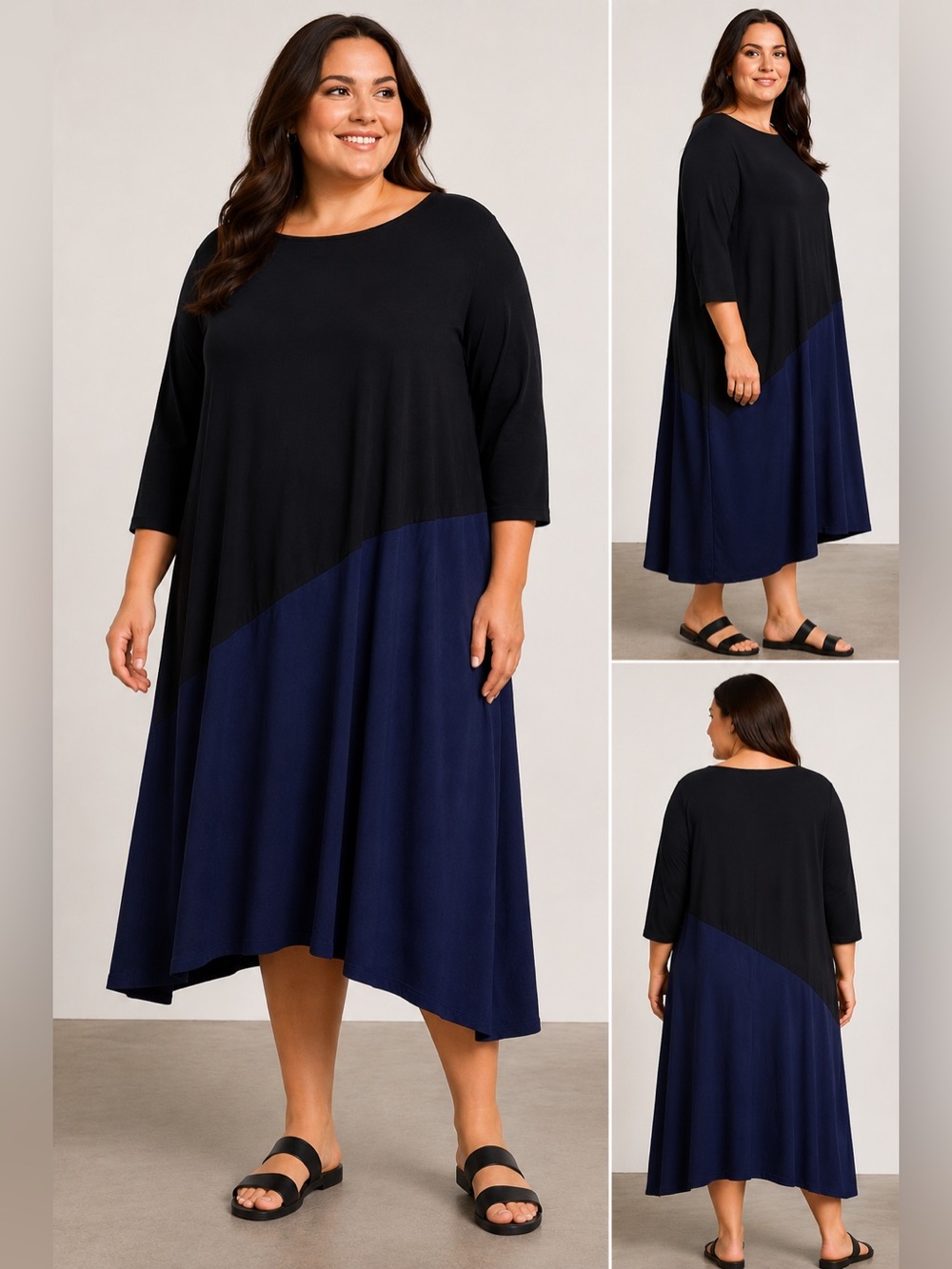Eileen Fisher Jersey Color Block Midi Dress